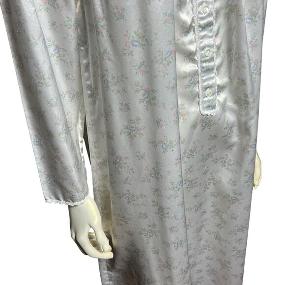 Vintage Satin Floral Nightgown, White with Pastel Flowers, Size Small - Picture 7 of 12